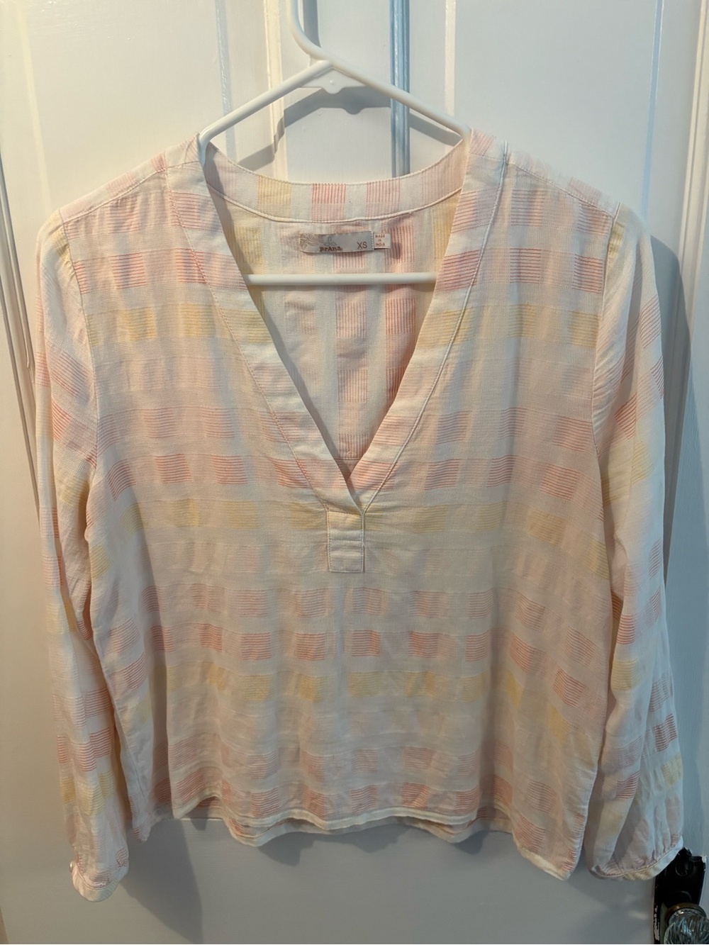 Lightweight Pink and Yellow Stripe V-Neck Prana Too